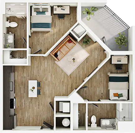 B4 floor plan diagram — 2 Bed · 2 Bath · 800-819 sq ft