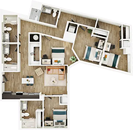 D10 floor plan diagram — 4 Bed · 4 Bath · 1,382-1,402 sq ft
