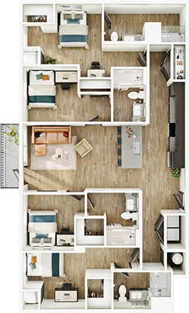 D12 floor plan diagram — 4 Bed · 4 Bath · 1,468-1,469 sq ft