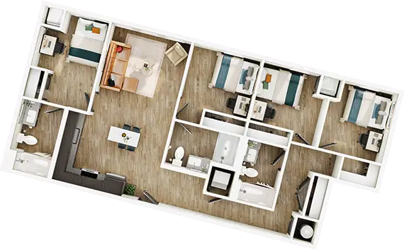 D2 floor plan diagram — 4 Bed · 3 Bath · 1,208-1,216 sq ft