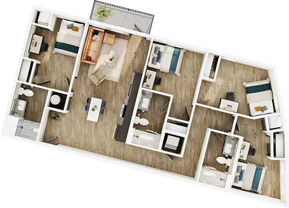 D3 floor plan diagram — 4 Bed · 3 Bath · 1,241-1,250 sq ft